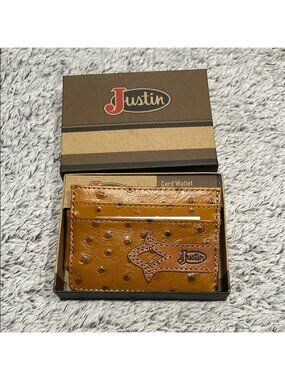 Justin Boots genuine leather CARD WALLET with money clip men's new in box